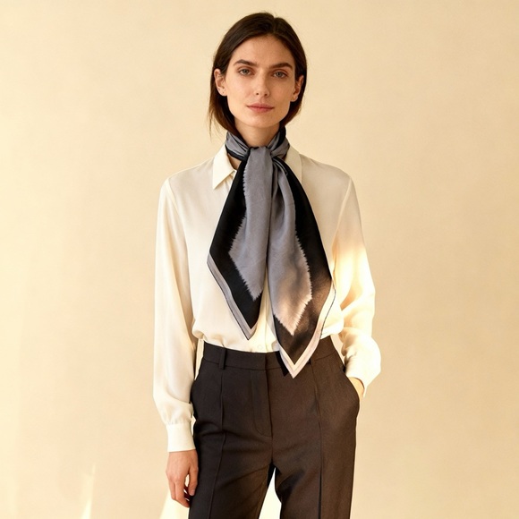 Silk Black + Gray Ombre Hand-dyed Scarf, Hand Rolled Edges - Picture 4 of 4